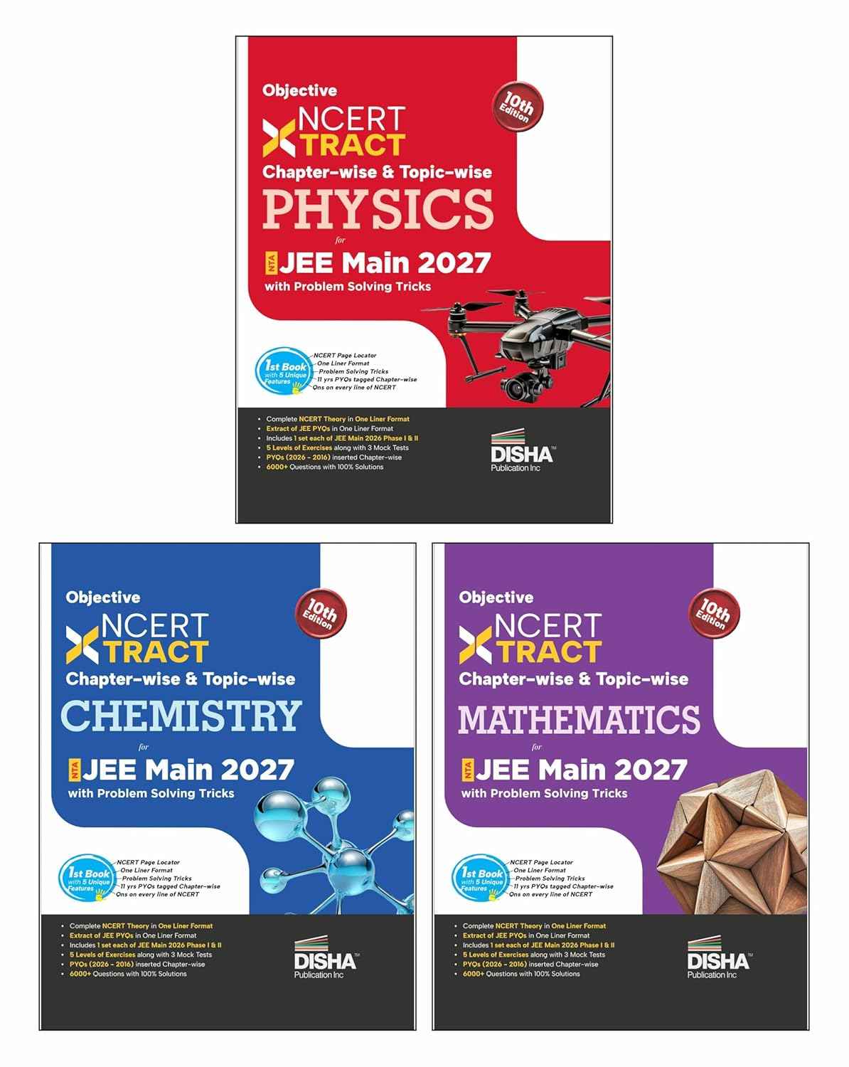 Disha Objective NCERT Xtract Physics, Chemistry & Mathematics for NTA JEE Main with Problem Solving Tricks 10th Edition | Tips on your Fingertips, Previous Year Question Bank PYQs