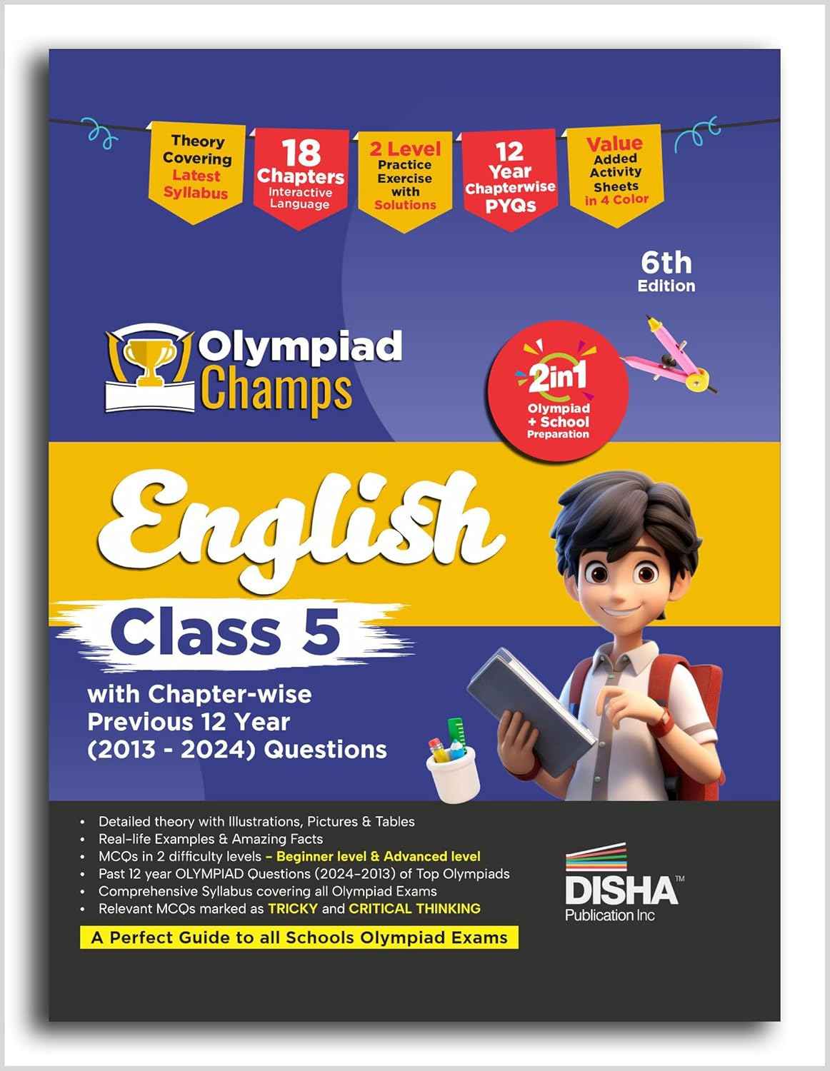 Old Edition - Disha Olympiad Champs English Class 5 with Chapter-wise Previous 10 Year (2013 - 2022) Questions 5th Edition | Complete Prep Guide with Theory, PYQs, Past & Practice Exercise