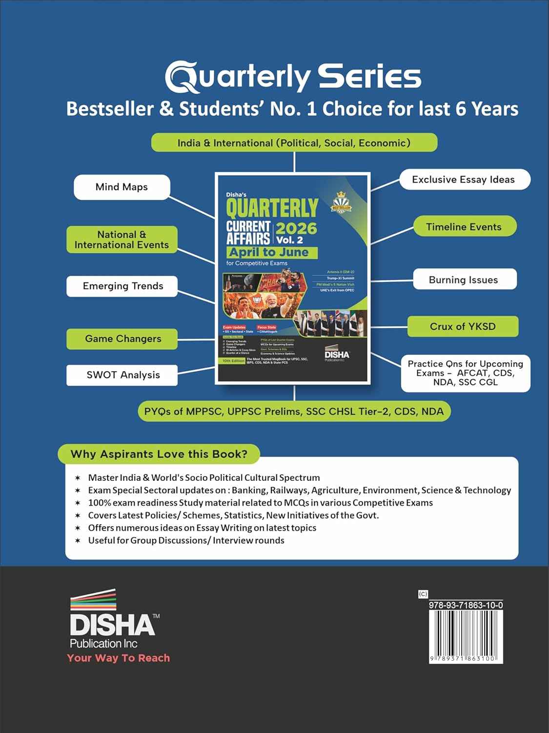 Disha Quarterly Current Affairs 2026 Vol. 2 (April to June) for Competitive Exams 10th 4 color Edition | Must for UPSC & State PSC Civil Services, SSC, NDA, CDS, Bank PO/ Clerk, RRB - Image 2