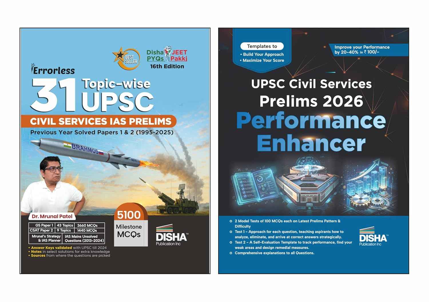 Disha SCORE HIGHER in UPSC Civil Services 2026 IAS Prelims Topic-wise Previous Year Solved Papers 1 & 2 (1995 - 2025) by Mrunal Patel with Performance Enhancer | PYQs for 2026 Exam