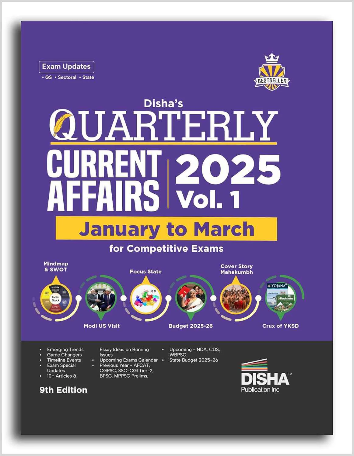 Disha  s Quarterly Current Affairs 2025 Vol. 1 - January to March for Competitive Exams 9th 4 color Edition | General Knowledge with PYQs | UPSC, State PSC, SSC, Bank PO/ Clerk, RRB, NDA,  CAPF