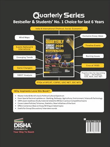 Disha's Quarterly Current Affairs 2026 Vol. 1 - January to March for Competitive Exams 10th 4 color Edition | General Knowledge with PYQs | UPSC, State PSC, SSC, Bank PO/ Clerk, RRB, NDA, CDS, CAPF - Image 2