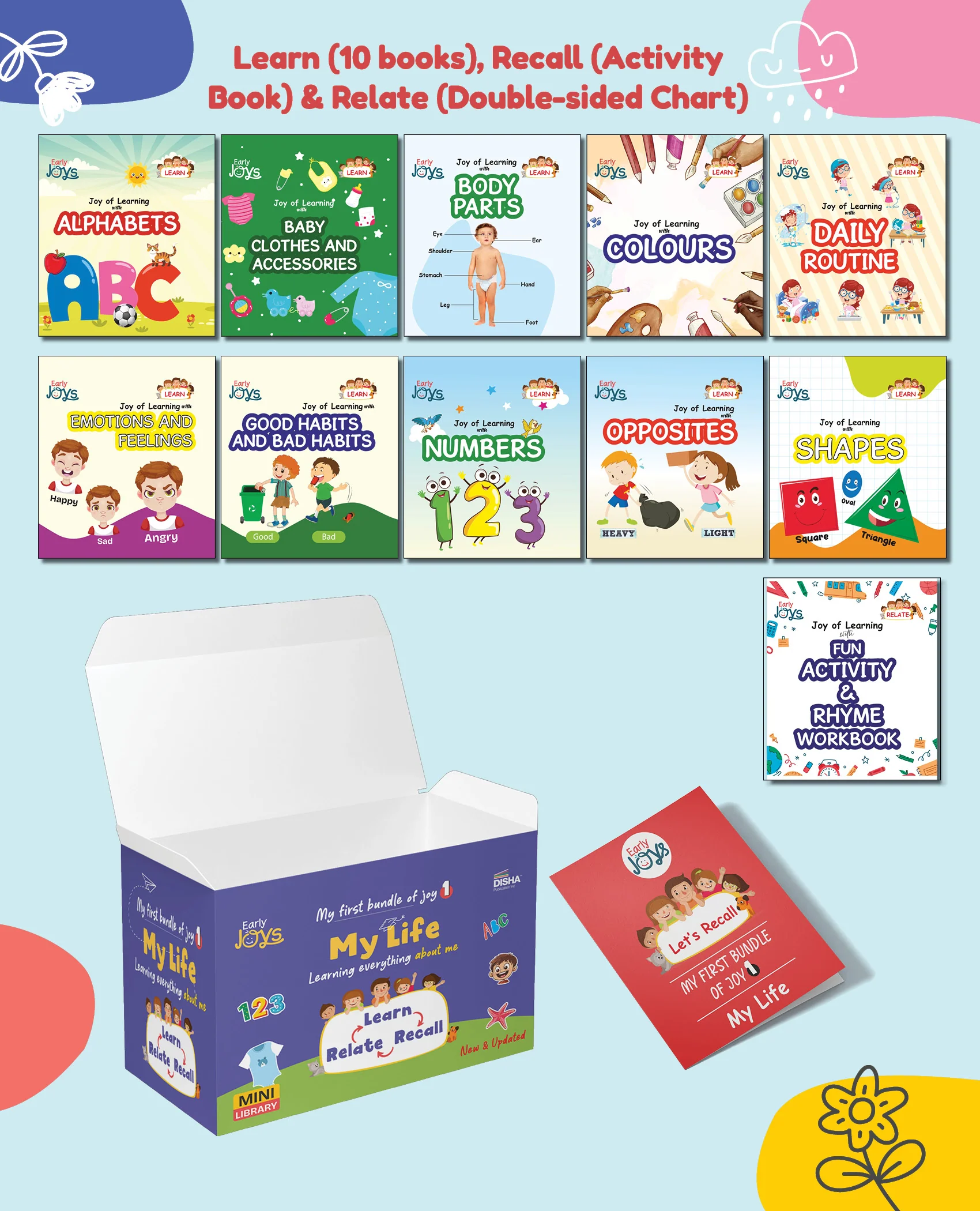 Disha First Learning Library Box Set for 1 - 5 Year Kids/ Children - Early Joys - My First Bundle of Joy 1 - MY LIFE | Learn, Recall, Relate | 10 Board books, 1 Activity Book & 1 Double sided Chart | Mini Learning Library / 2th Edition - Image 2