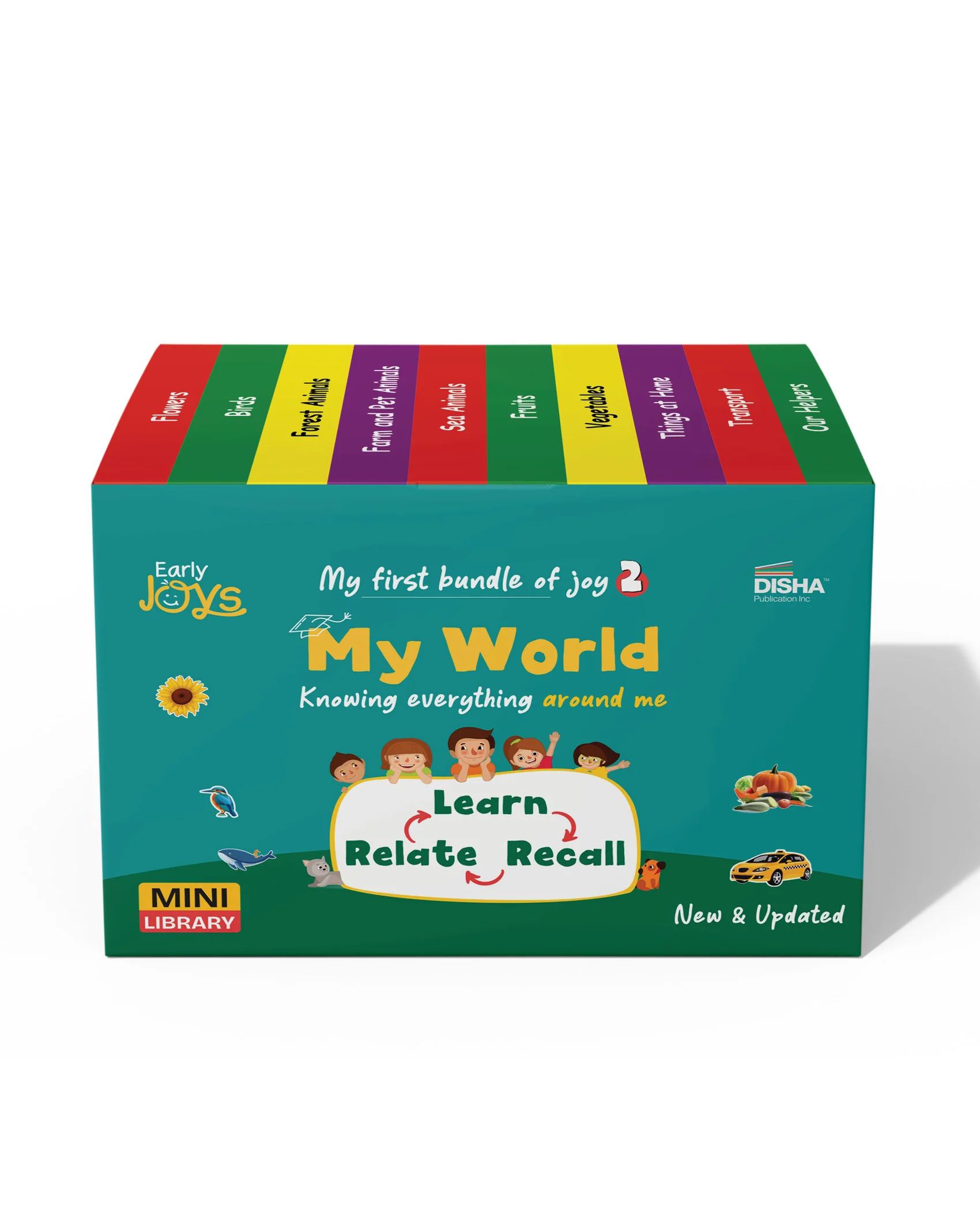 Disha Premium Gift Box Set for 1 - 5 Year Kids/ Children - Early Joys - My First Bundle of Joy 2 - MY WORLD | Learn, Recall, Relate | 10 Board, 2 Activity Books & 2 Charts in a Utility Box | Mini Library