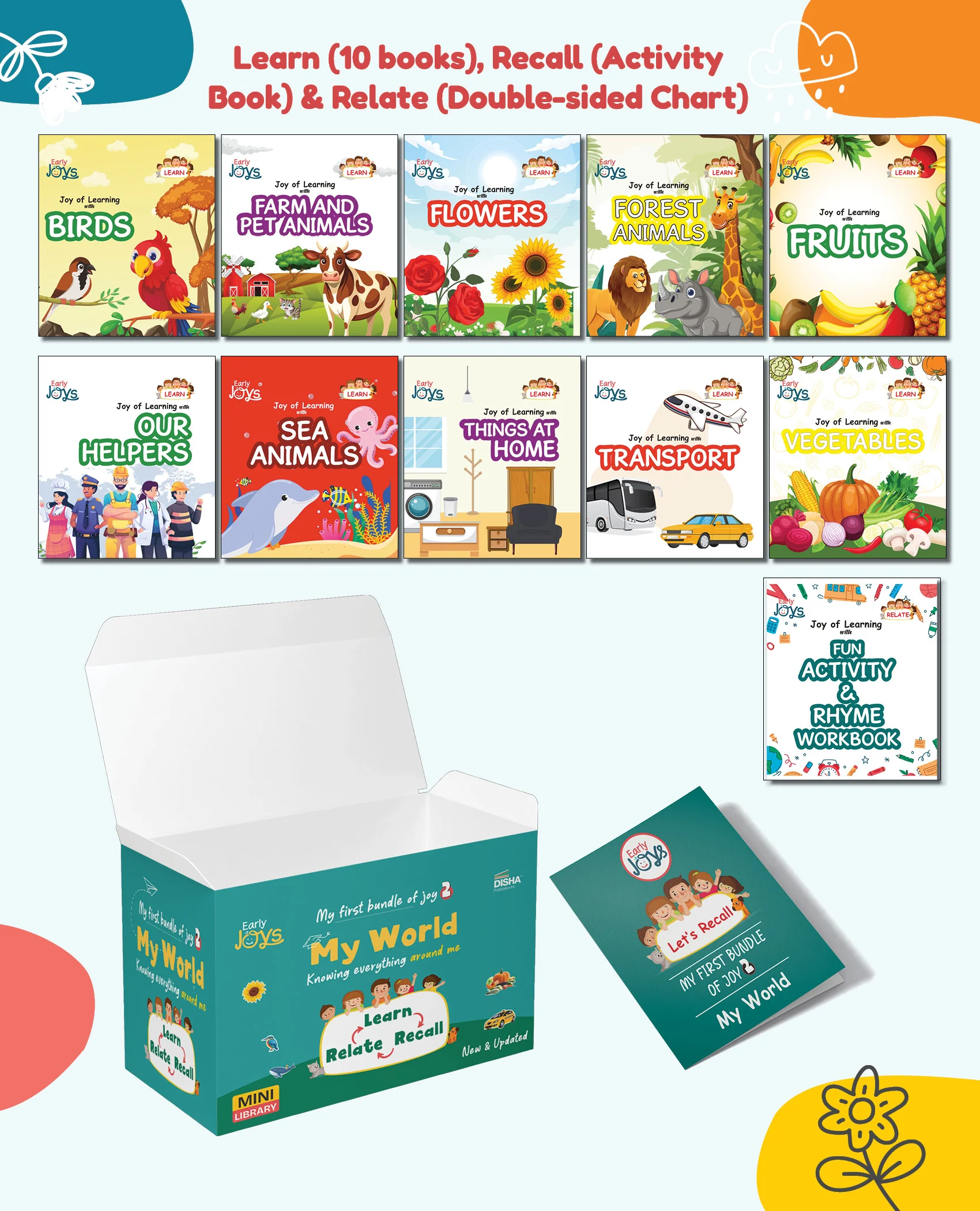 Disha Premium Gift Box Set for 1 - 5 Year Kids/ Children - Early Joys - My First Bundle of Joy 2 - MY WORLD | Learn, Recall, Relate | 10 Board, 2 Activity Books & 2 Charts in a Utility Box | Mini Library - Image 2